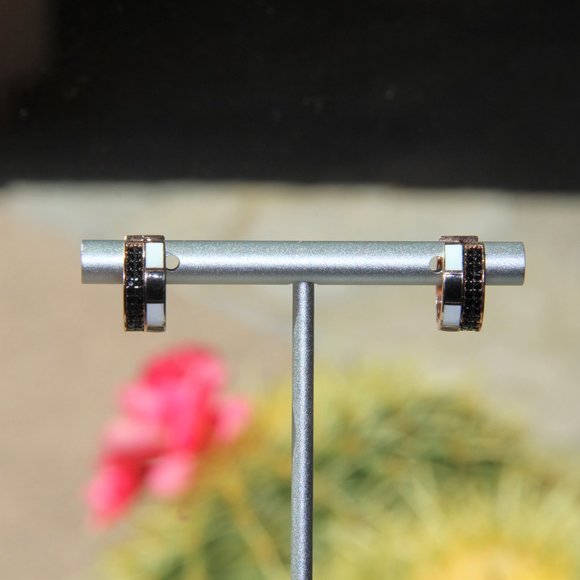 Nickho Rey Black Spinel Enamel Rose Gold Earrings - Picture 8 of 12